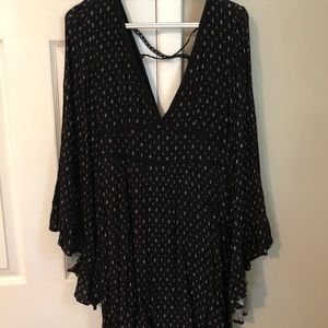 Black bell sleeve mini dress